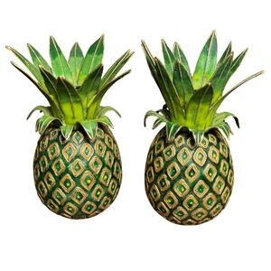 Vintage Nicki Yassaman Pineapple Cloisonne Enamel Candlestick Holders 5" Decor‎